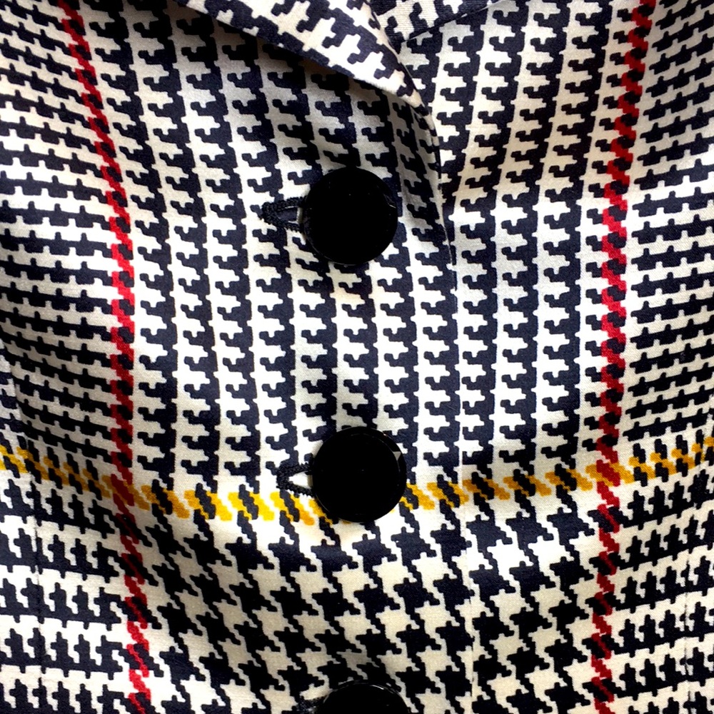 ❤️ Escada 40 Plaid Wool Silk Blazer Jacket Black Red Gold 10 Houndstooth - Picture 2 of 11